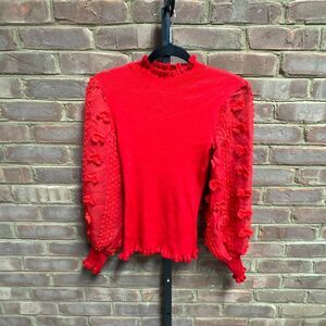 Cato Women’s Red Long Sheer Sleeve Mock Neck Sweater Sz S NEW